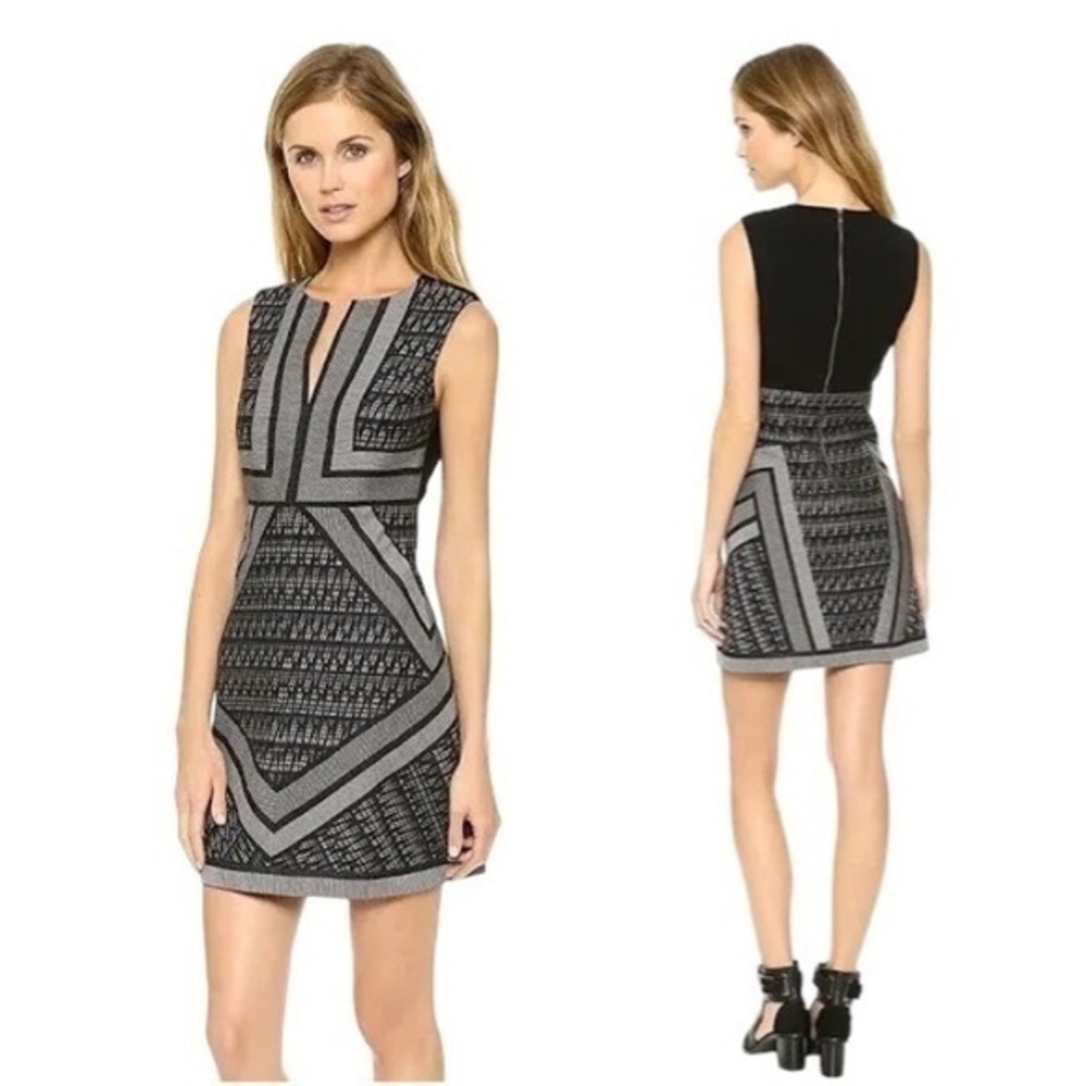 Diane Von Furstenberg Amanda Glass Scarf Jacquard Mini Dress in Black Metallic